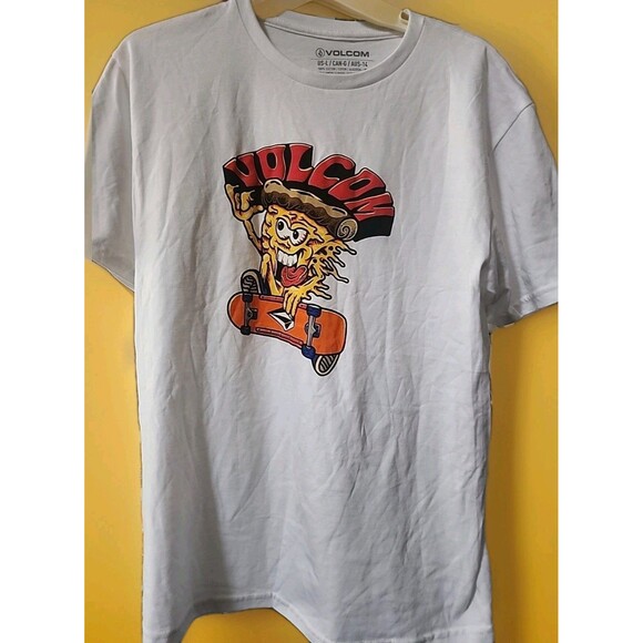 Volcom Pizza Power Graphic Shirt Short Sleeve Crewneck Cotton Mens Large B15 New - Picture 1 of 4